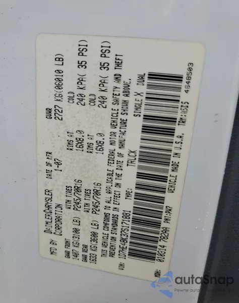 2007 Dodge Dakota Quad Slt z USA, uszkodzony, nr VIN 1D7HE48K37S171881